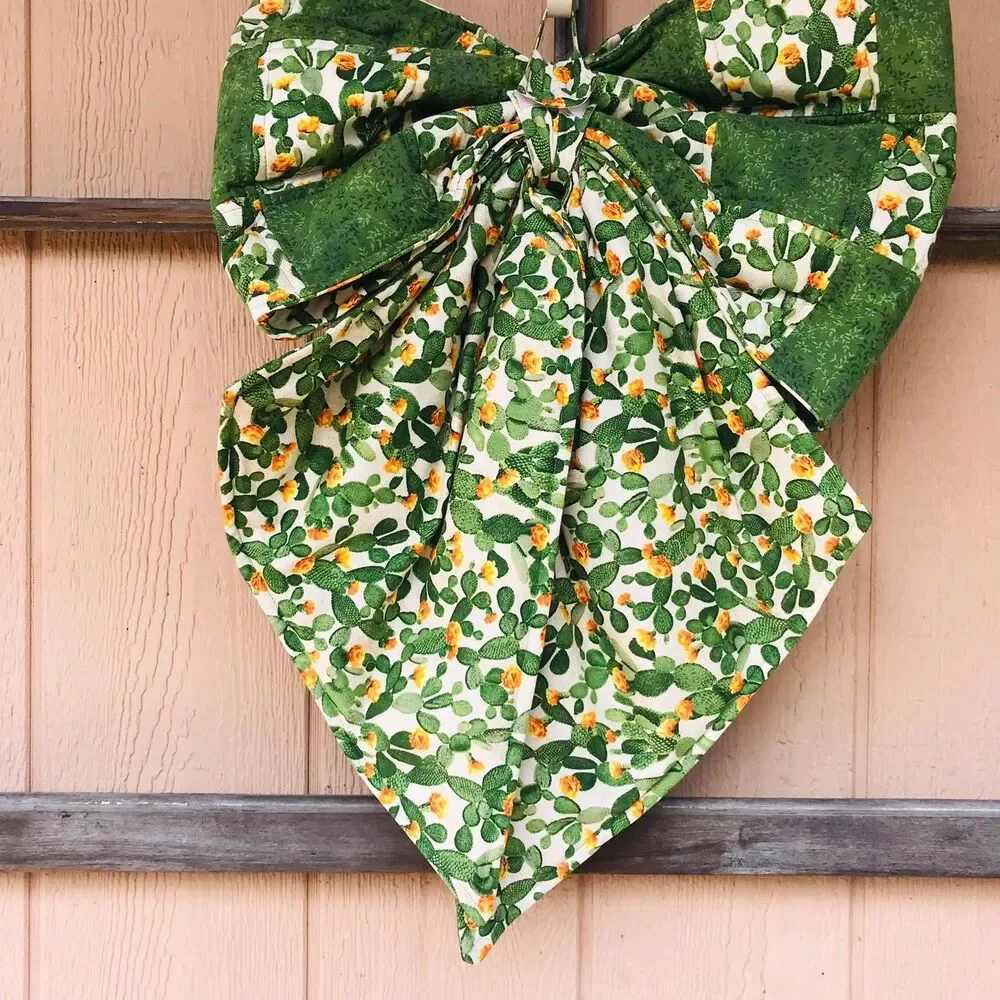 Giant Large Quilted Door Bow, Seasonal, Oversized Fabric Bow Southwestern Cactus